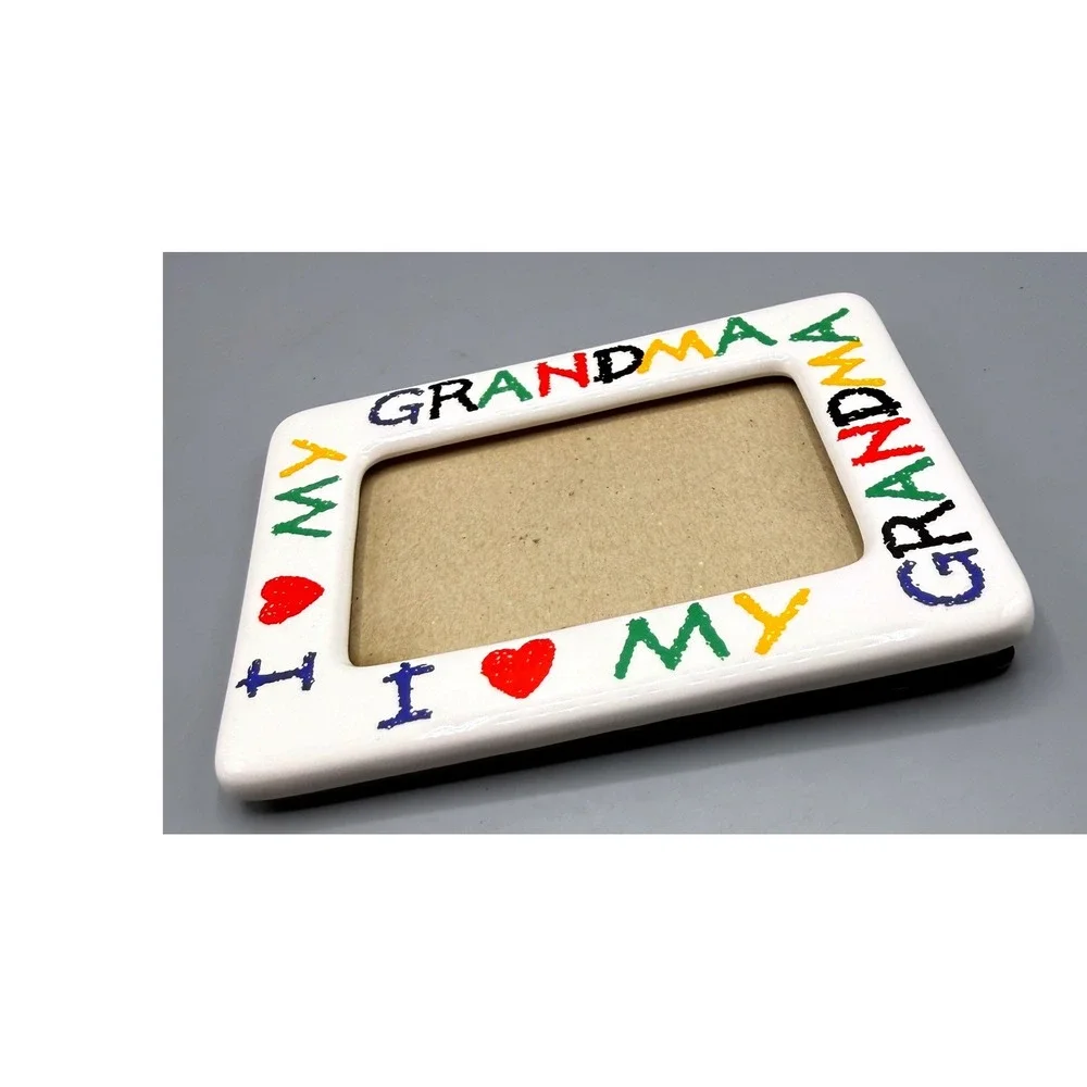 I Love My Grandma Ceramic Picture Frame White Multi Color Crayon Style 4x6 photo